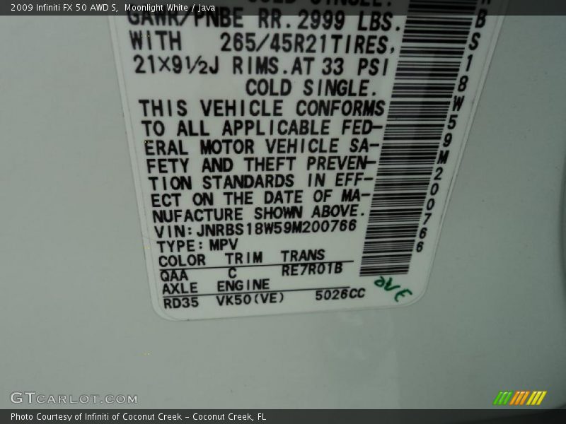 Moonlight White / Java 2009 Infiniti FX 50 AWD S