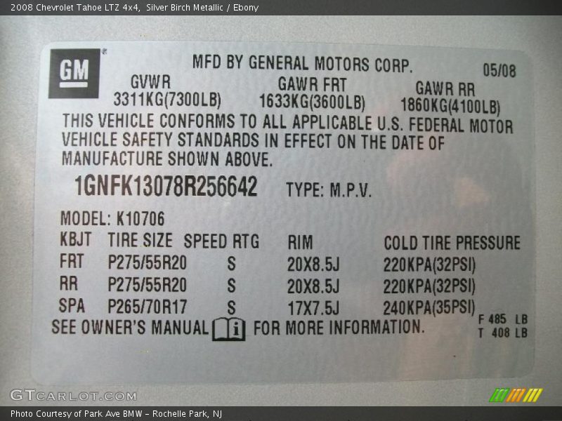 Silver Birch Metallic / Ebony 2008 Chevrolet Tahoe LTZ 4x4