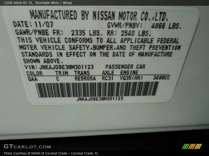 Moonlight White / Wheat 2008 Infiniti EX 35