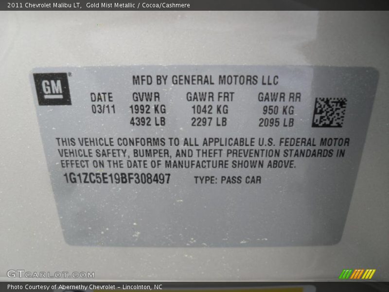 Gold Mist Metallic / Cocoa/Cashmere 2011 Chevrolet Malibu LT