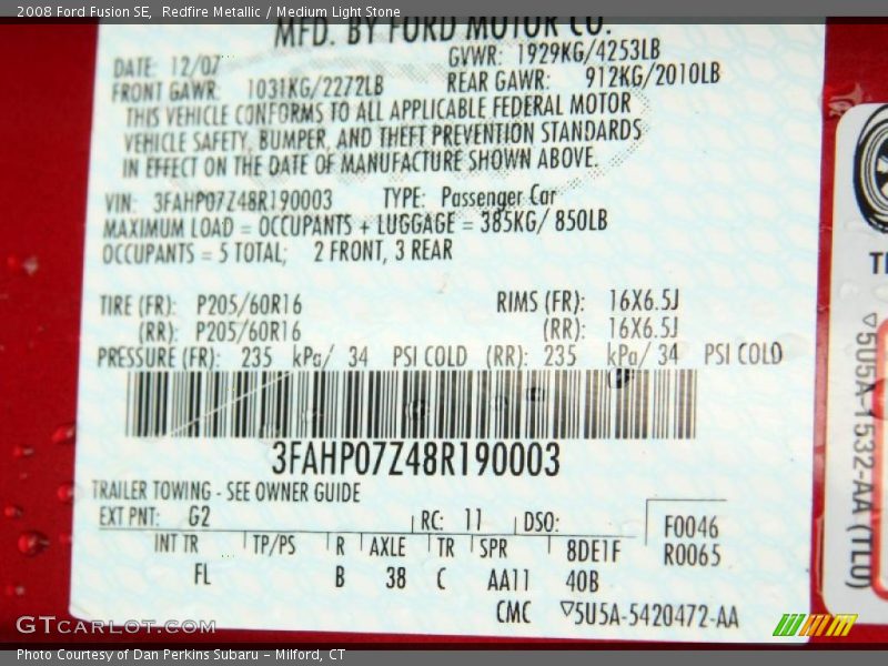 Redfire Metallic / Medium Light Stone 2008 Ford Fusion SE