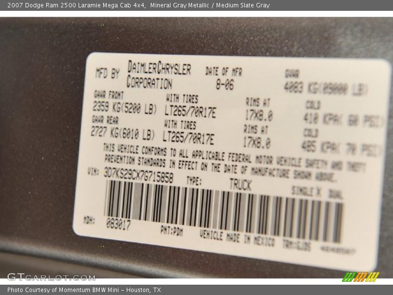 Mineral Gray Metallic / Medium Slate Gray 2007 Dodge Ram 2500 Laramie Mega Cab 4x4