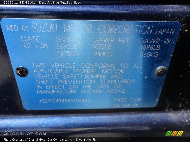 Deep Sea Blue Metallic / Black 2008 Suzuki SX4 Sedan