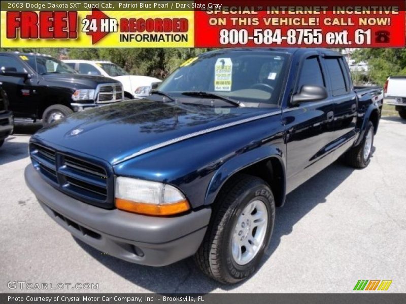 Patriot Blue Pearl / Dark Slate Gray 2003 Dodge Dakota SXT Quad Cab