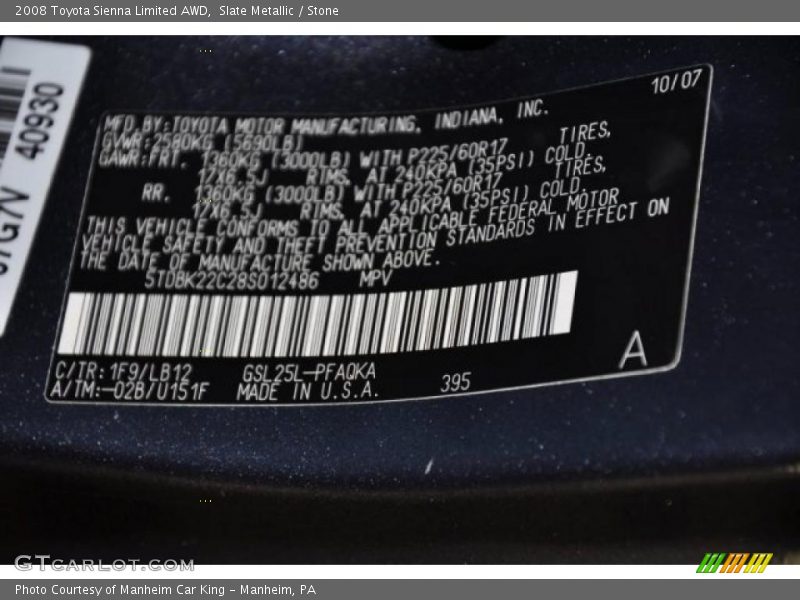 Slate Metallic / Stone 2008 Toyota Sienna Limited AWD
