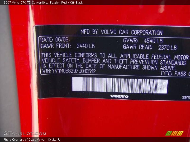 Passion Red / Off-Black 2007 Volvo C70 T5 Convertible