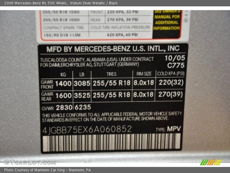 Iridium Silver Metallic / Black 2006 Mercedes-Benz ML 500 4Matic