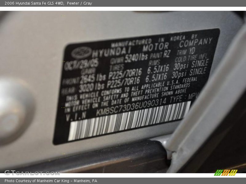 Pewter / Gray 2006 Hyundai Santa Fe GLS 4WD