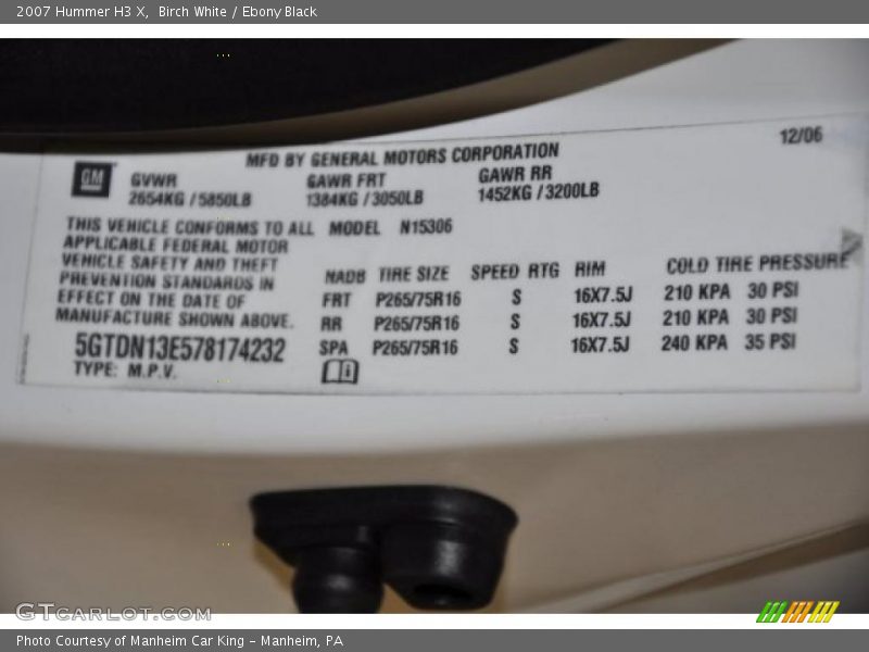 Birch White / Ebony Black 2007 Hummer H3 X