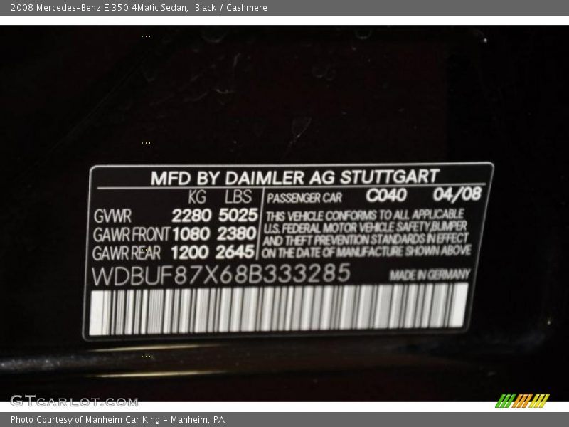 Black / Cashmere 2008 Mercedes-Benz E 350 4Matic Sedan