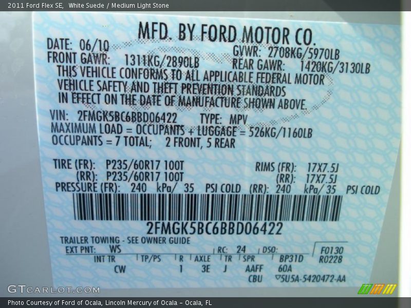 2011 Flex SE White Suede Color Code WS