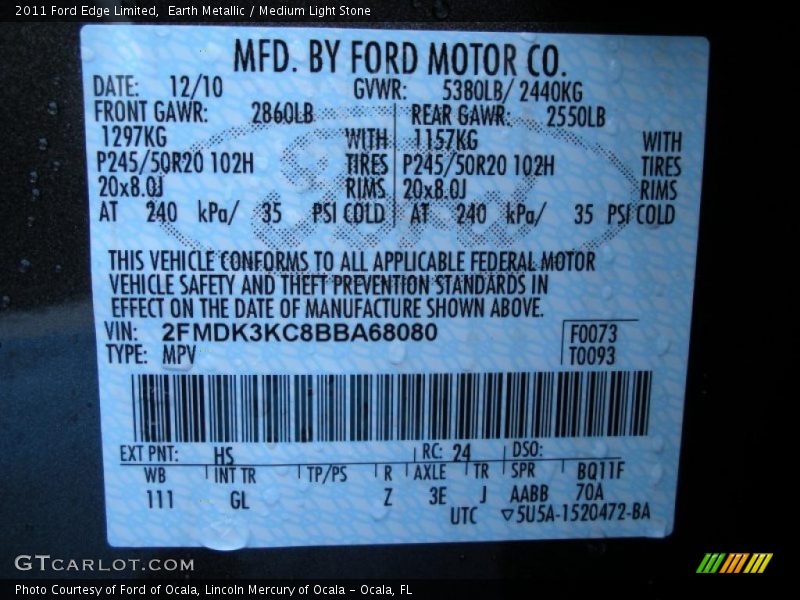 Earth Metallic / Medium Light Stone 2011 Ford Edge Limited