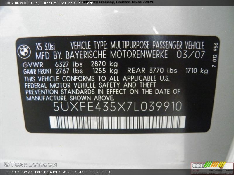 Titanium Silver Metallic / Black 2007 BMW X5 3.0si
