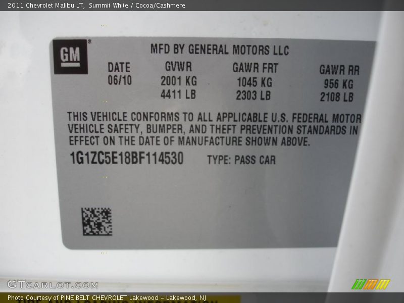 Summit White / Cocoa/Cashmere 2011 Chevrolet Malibu LT