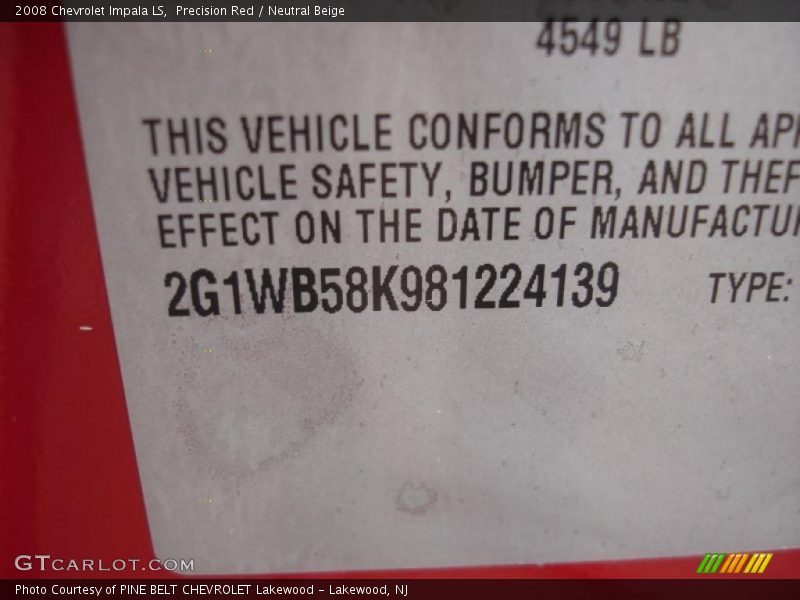 Precision Red / Neutral Beige 2008 Chevrolet Impala LS