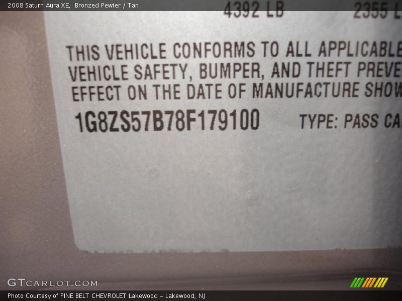 Bronzed Pewter / Tan 2008 Saturn Aura XE