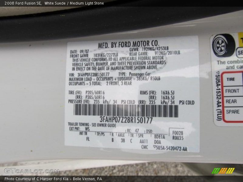 White Suede / Medium Light Stone 2008 Ford Fusion SE