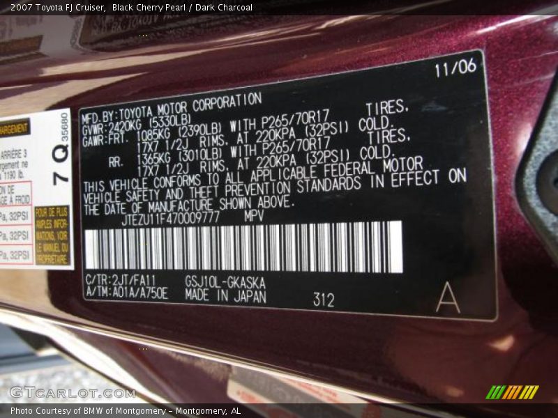 Black Cherry Pearl / Dark Charcoal 2007 Toyota FJ Cruiser