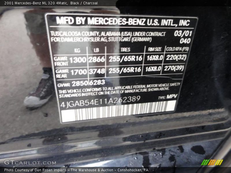 Black / Charcoal 2001 Mercedes-Benz ML 320 4Matic
