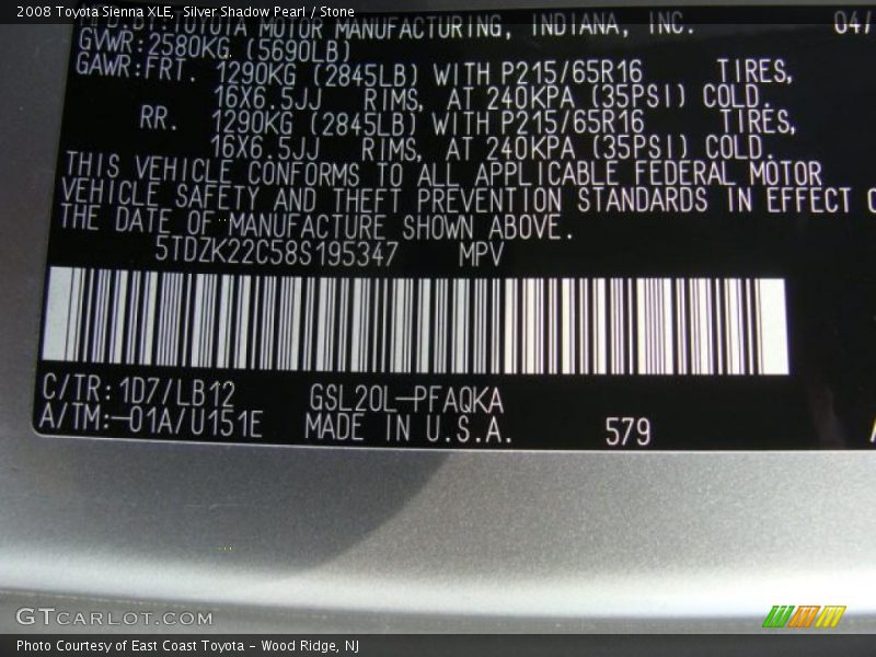 Silver Shadow Pearl / Stone 2008 Toyota Sienna XLE