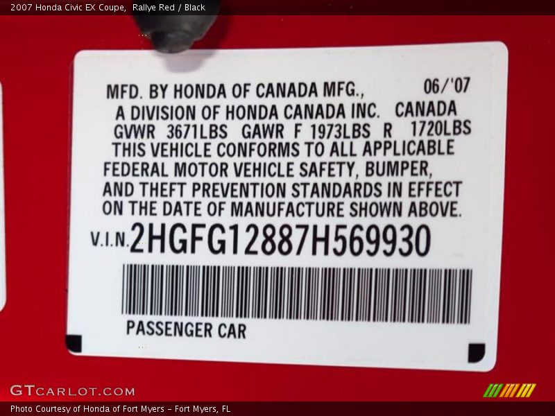 Rallye Red / Black 2007 Honda Civic EX Coupe