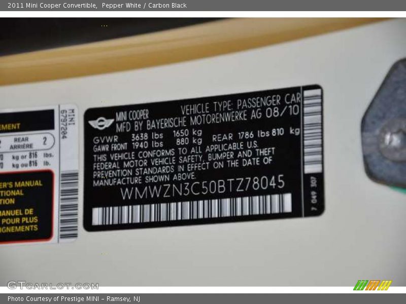 Pepper White / Carbon Black 2011 Mini Cooper Convertible
