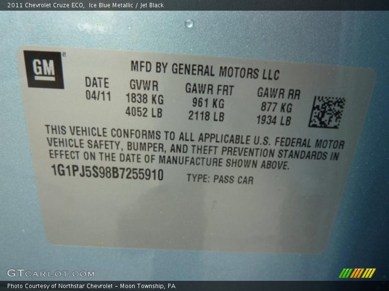 Ice Blue Metallic / Jet Black 2011 Chevrolet Cruze ECO