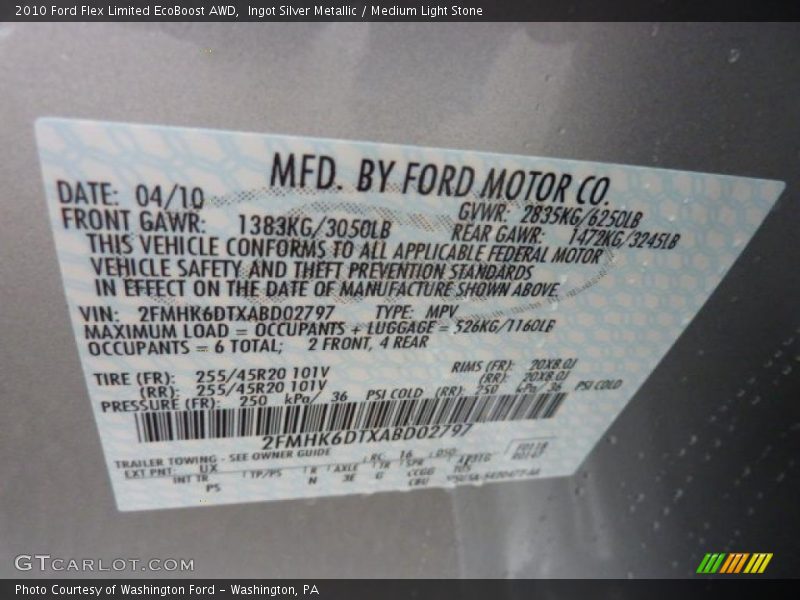 Ingot Silver Metallic / Medium Light Stone 2010 Ford Flex Limited EcoBoost AWD