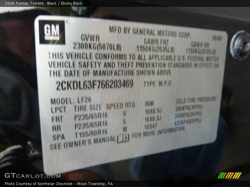 Black / Ebony Black 2006 Pontiac Torrent