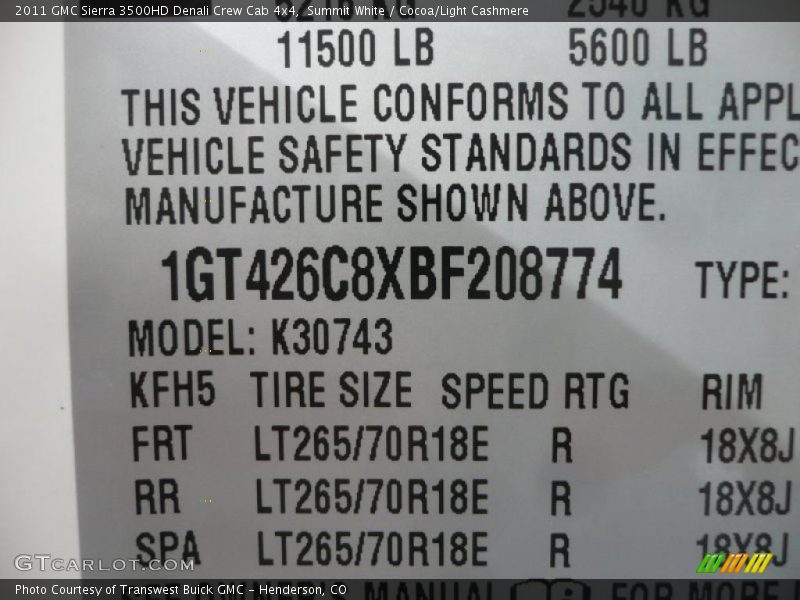 Summit White / Cocoa/Light Cashmere 2011 GMC Sierra 3500HD Denali Crew Cab 4x4