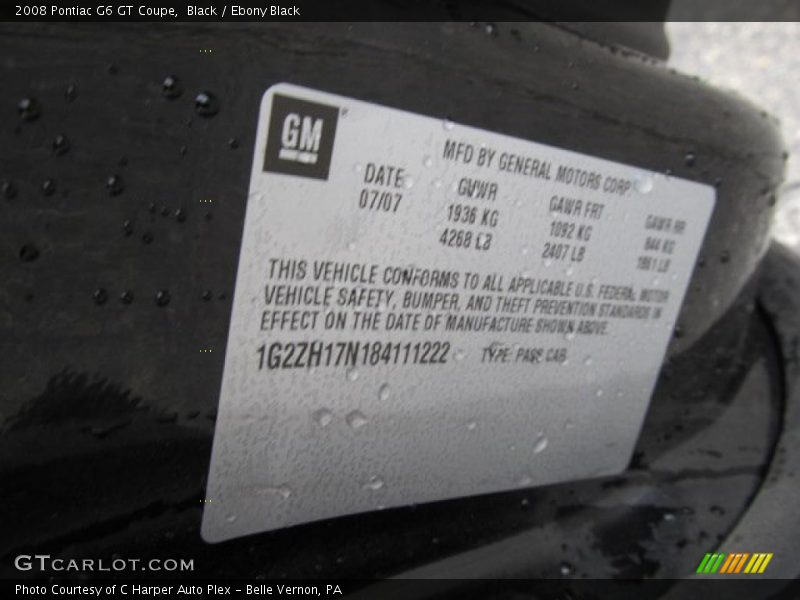 Black / Ebony Black 2008 Pontiac G6 GT Coupe