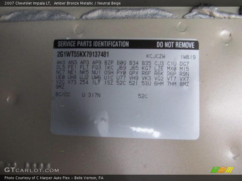 Info Tag of 2007 Impala LT
