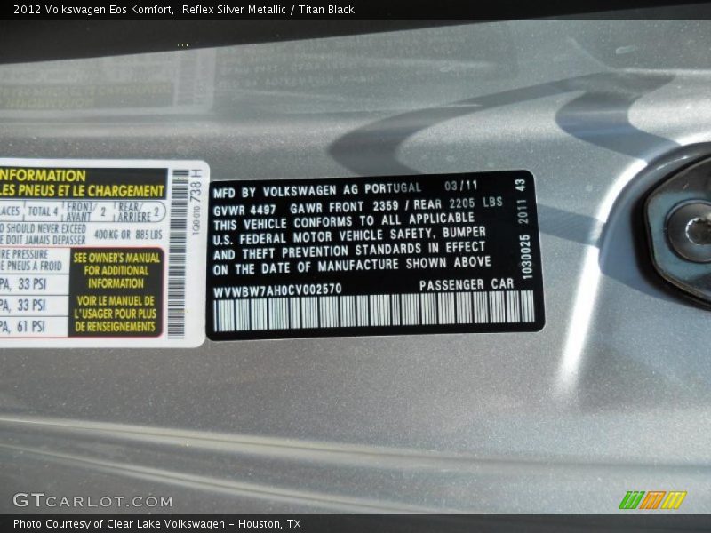 Reflex Silver Metallic / Titan Black 2012 Volkswagen Eos Komfort
