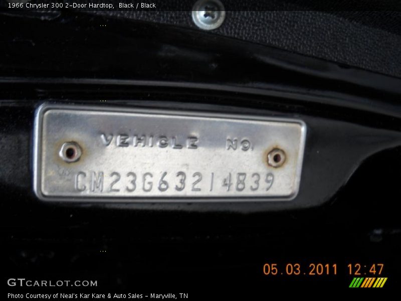 Info Tag of 1966 300 2-Door Hardtop