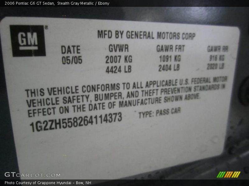 Stealth Gray Metallic / Ebony 2006 Pontiac G6 GT Sedan