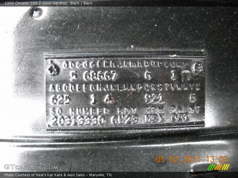 Info Tag of 1966 300 2-Door Hardtop