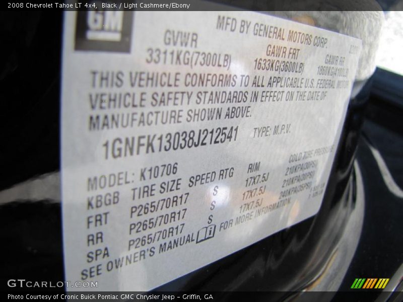 Black / Light Cashmere/Ebony 2008 Chevrolet Tahoe LT 4x4