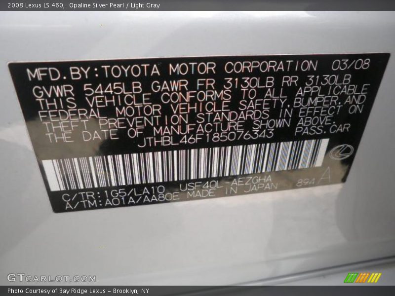 Opaline Silver Pearl / Light Gray 2008 Lexus LS 460