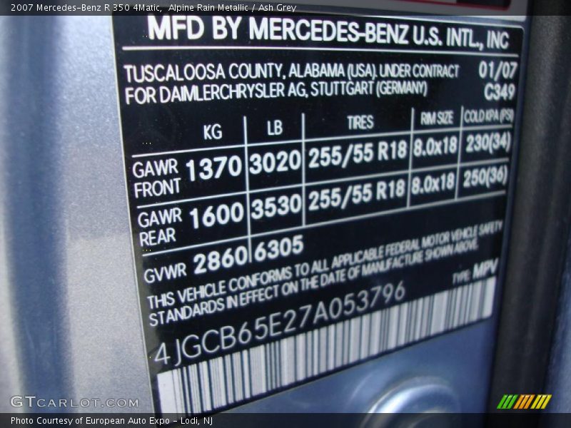 Alpine Rain Metallic / Ash Grey 2007 Mercedes-Benz R 350 4Matic