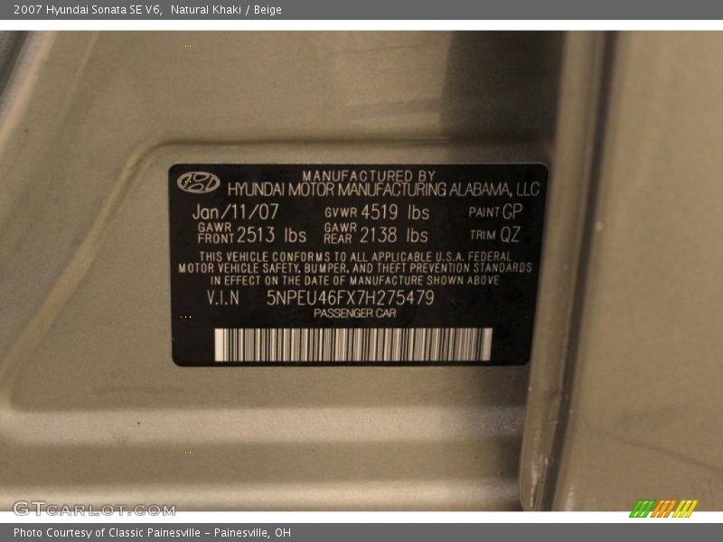 Natural Khaki / Beige 2007 Hyundai Sonata SE V6
