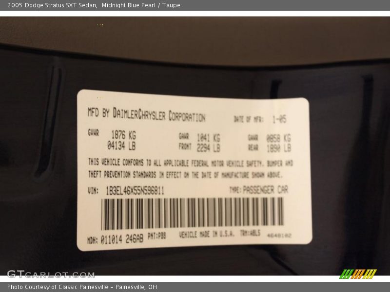 Midnight Blue Pearl / Taupe 2005 Dodge Stratus SXT Sedan