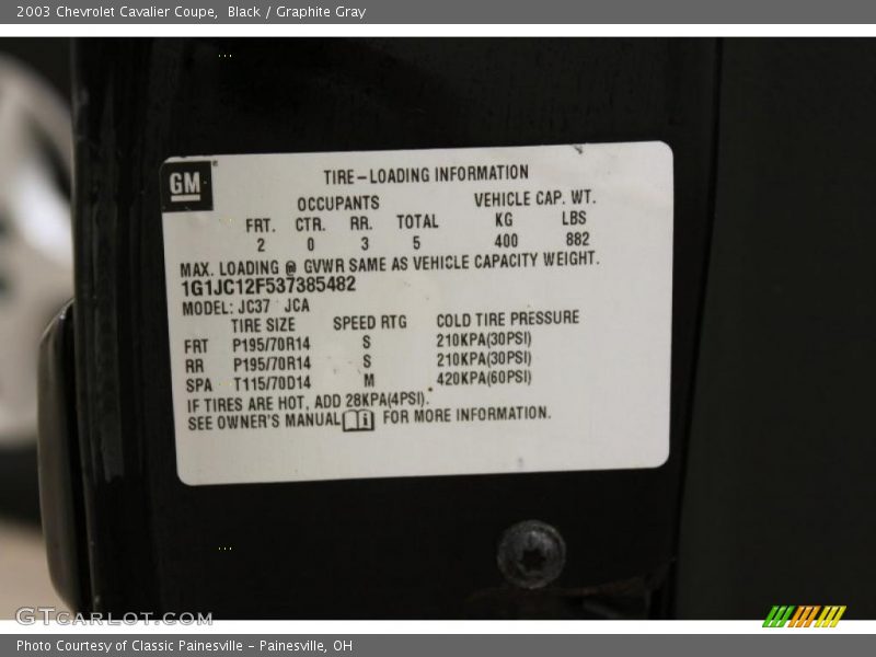 Black / Graphite Gray 2003 Chevrolet Cavalier Coupe
