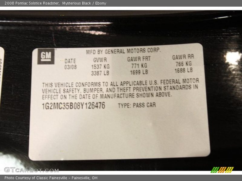 Mysterious Black / Ebony 2008 Pontiac Solstice Roadster