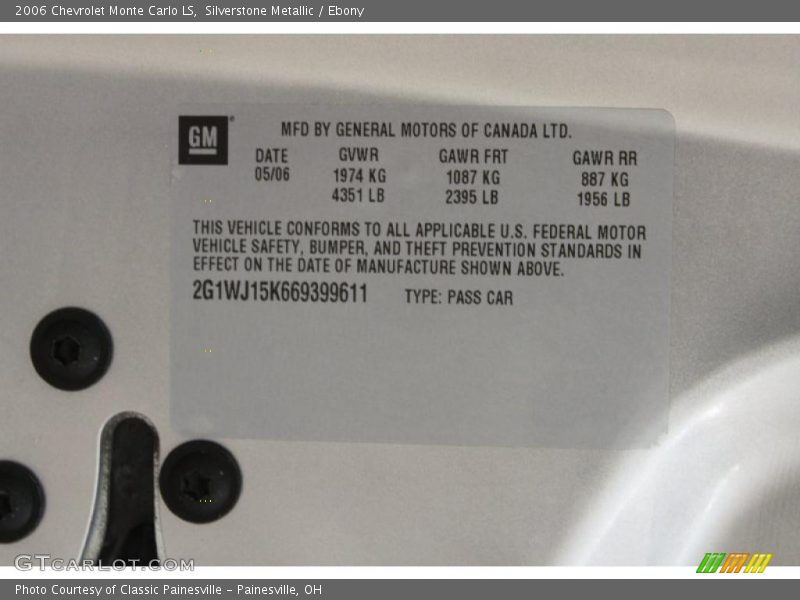 Silverstone Metallic / Ebony 2006 Chevrolet Monte Carlo LS