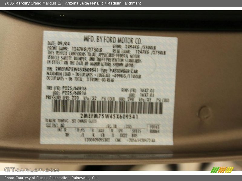 Arizona Beige Metallic / Medium Parchment 2005 Mercury Grand Marquis LS