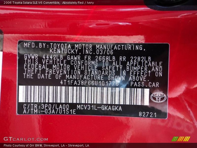 Absolutely Red / Ivory 2006 Toyota Solara SLE V6 Convertible