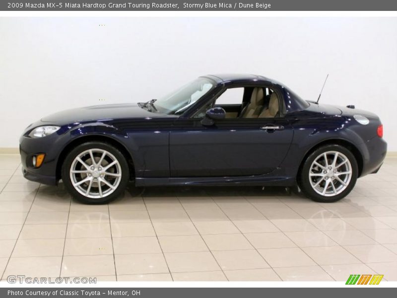 Stormy Blue Mica / Dune Beige 2009 Mazda MX-5 Miata Hardtop Grand Touring Roadster