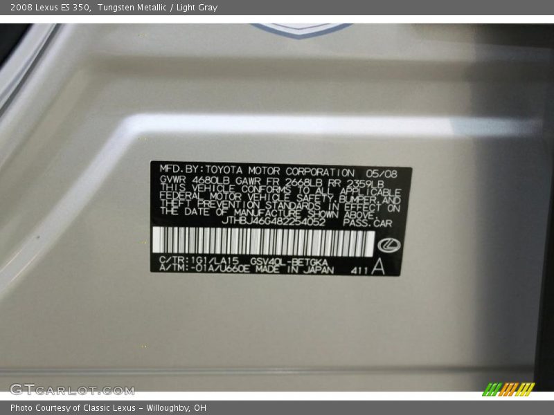 Tungsten Metallic / Light Gray 2008 Lexus ES 350