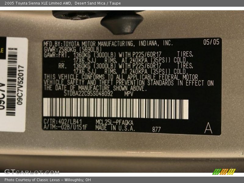 Desert Sand Mica / Taupe 2005 Toyota Sienna XLE Limited AWD