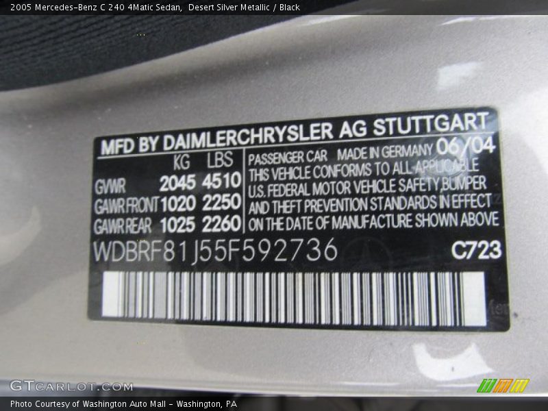 Desert Silver Metallic / Black 2005 Mercedes-Benz C 240 4Matic Sedan